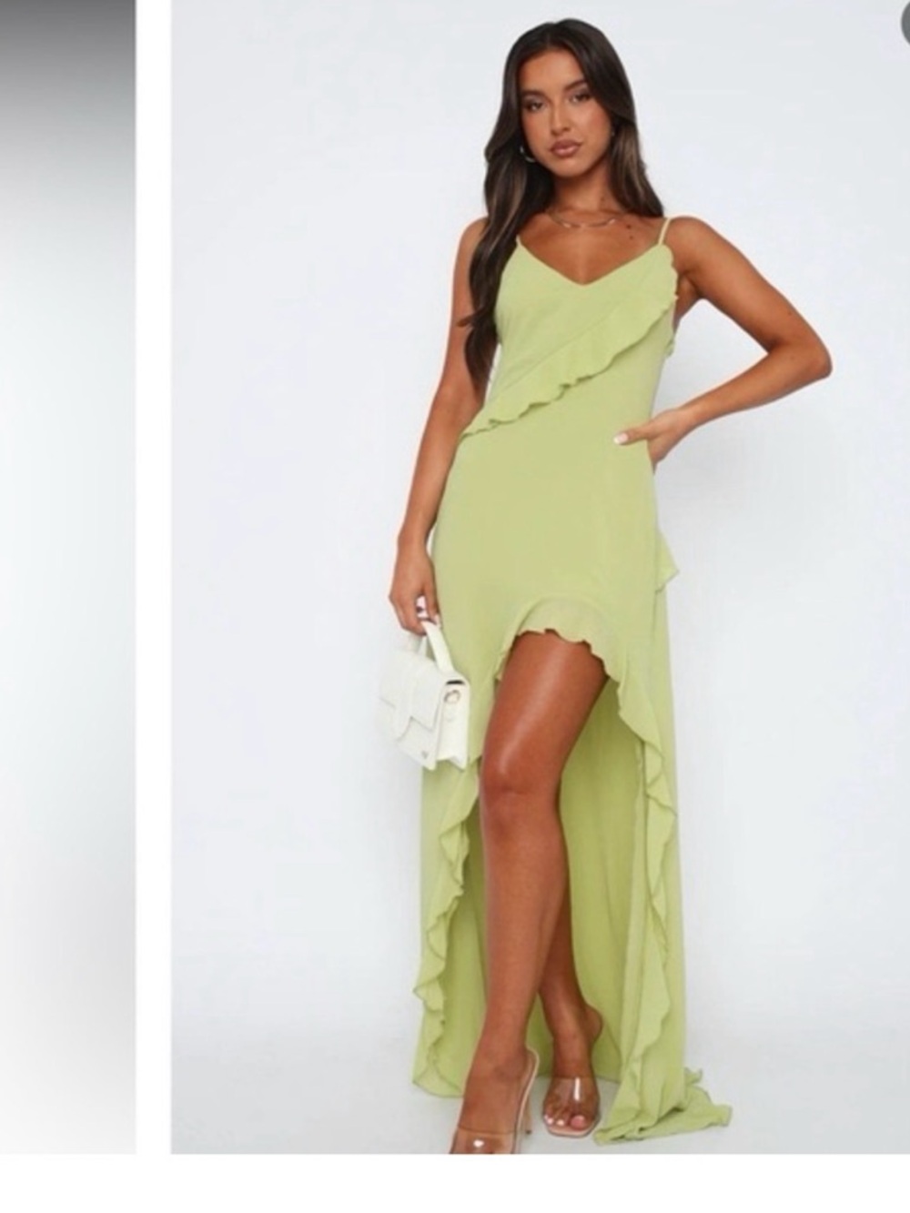 End Of The Road Maxi Dress Matcha NWT Ruffle Sz S